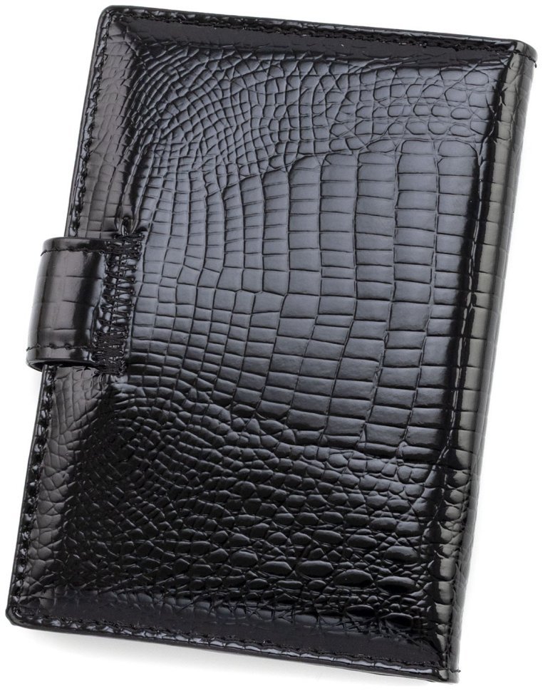 Обложка для паспорта и карточек кожаная черная лакированная ST Leather 97741 modnotak фото №3