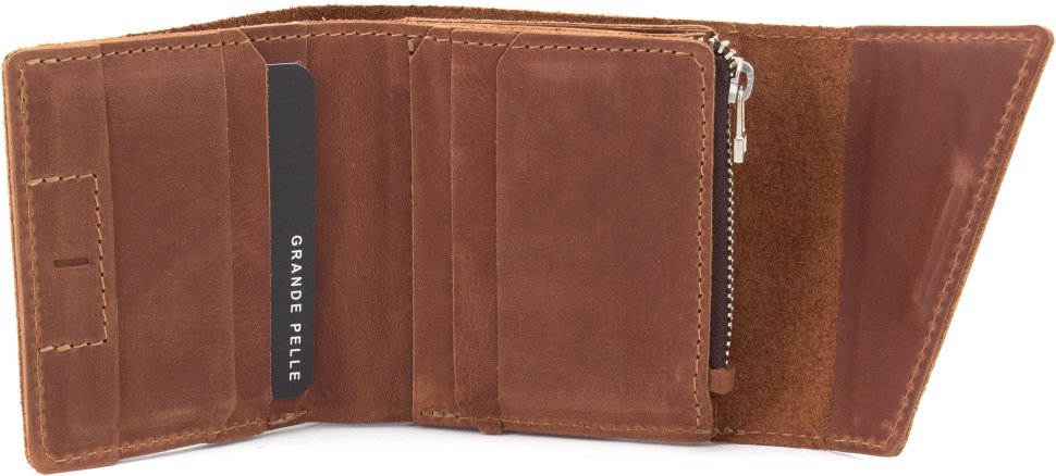 Компактний гаманець з вінтажної шкіри теракотового кольору Grande Pelle 67841