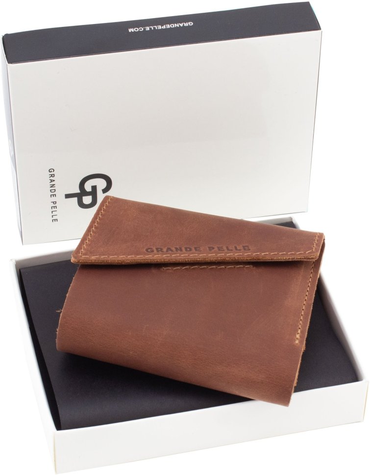 Компактный кошелек из винтажной кожи терракотового цвета Grande Pelle 67841