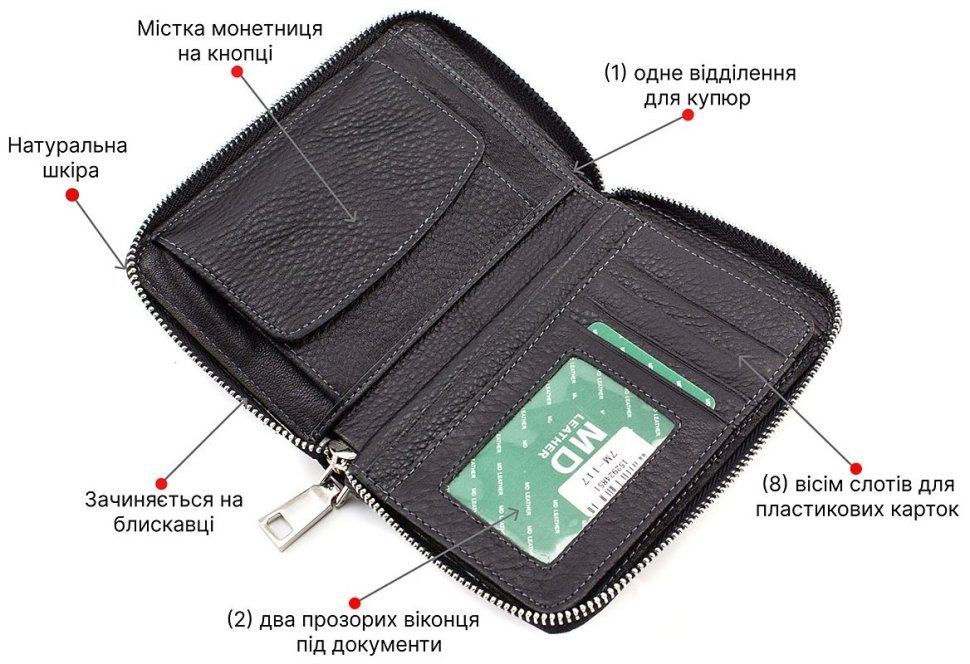 Кожаный кошелек среднего размера на молнии MD Leather (16575) modnotak фото №4