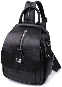 Городская женская сумка-рюкзак из фактурной кожи черного цвета Vintage 97841