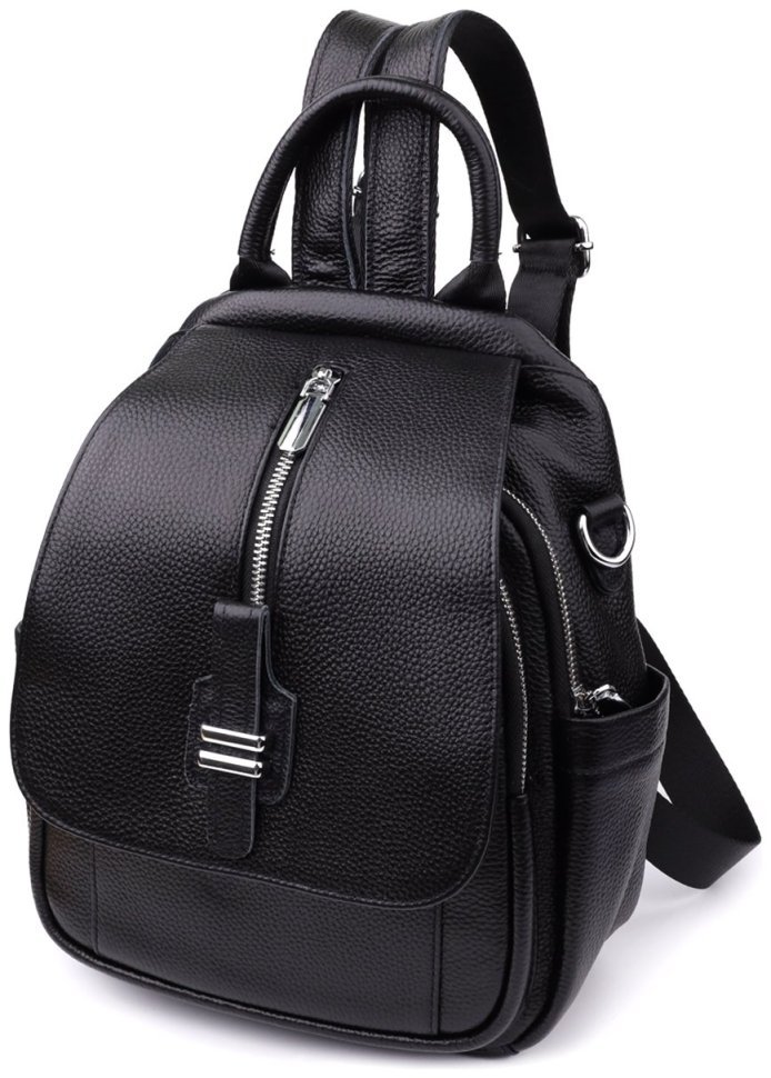 Городская женская сумка-рюкзак из фактурной кожи черного цвета Vintage 97841 modnotak фото №1