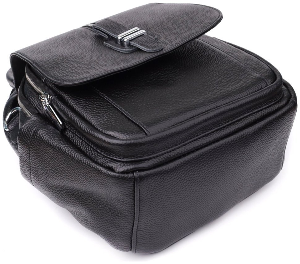 Городская женская сумка-рюкзак из фактурной кожи черного цвета Vintage 97841 modnotak фото №5