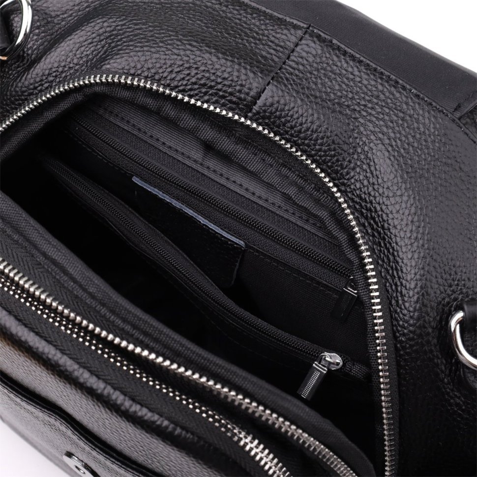 Городская женская сумка-рюкзак из фактурной кожи черного цвета Vintage 97841 modnotak фото №8