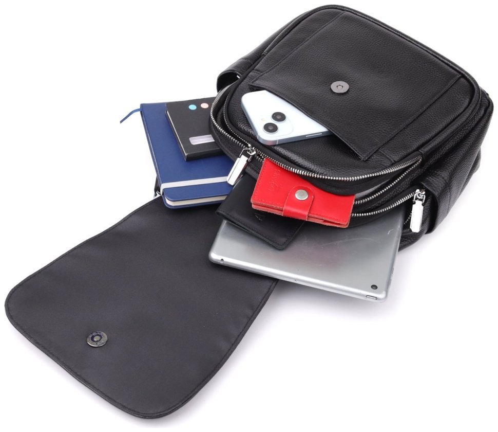 Городская женская сумка-рюкзак из фактурной кожи черного цвета Vintage 97841 modnotak фото №10