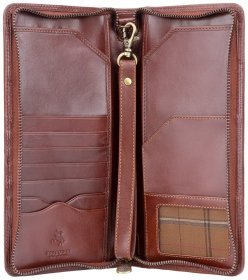 Дорожное мужское портмоне из натуральной гладкой кожи коричневого цвета на молнии Visconti MZ101 Wing 107941