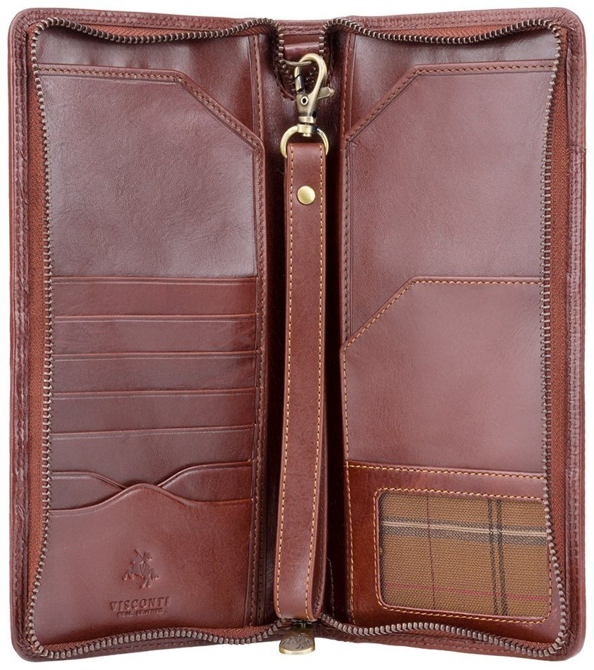 Дорожное мужское портмоне из натуральной гладкой кожи коричневого цвета на молнии Visconti MZ101 Wing 107941 modnotak фото №2