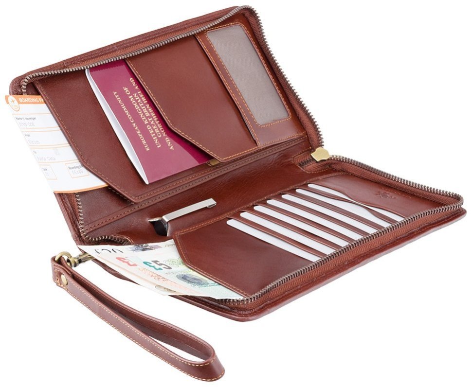 Дорожное мужское портмоне из натуральной гладкой кожи коричневого цвета на молнии Visconti MZ101 Wing 107941 modnotak фото №4