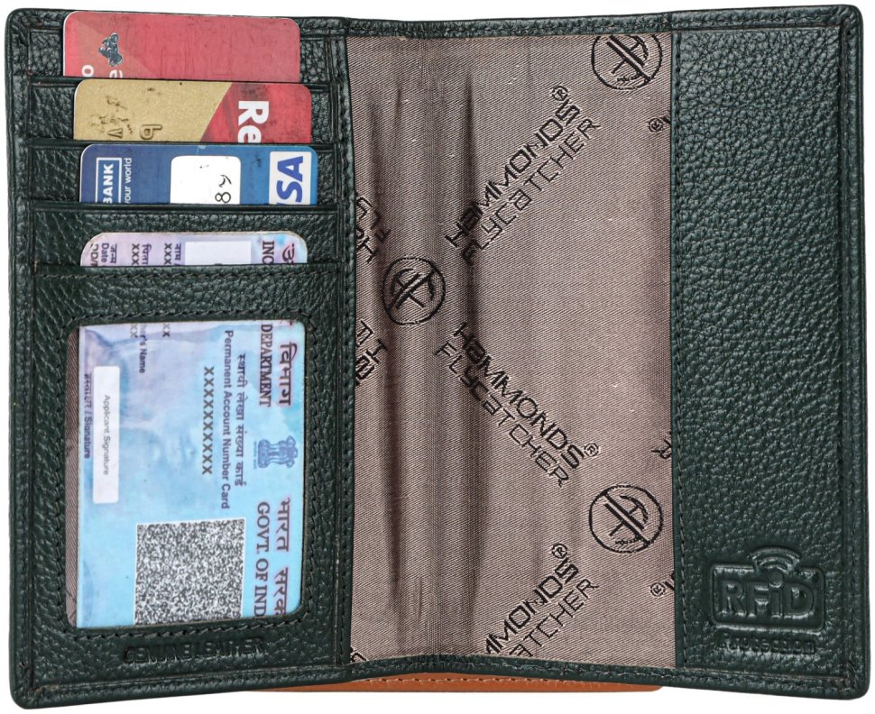 Шкіряна обкладинка для паспорта із фактурної шкіри зеленого кольору Hammonds Flycatcher PH602 з відсіком для карт 108041 modnotak фото №2