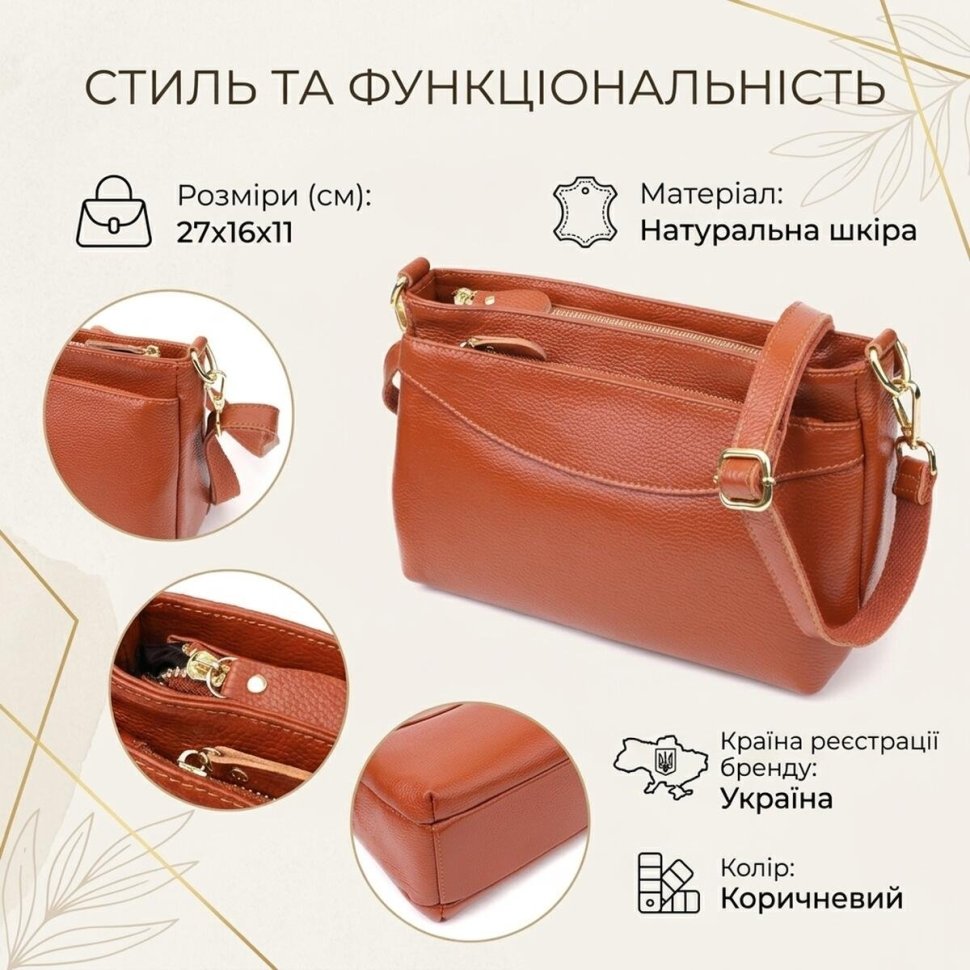 Повседневная женская сумка из натуральной фактурной кожи через плечо Vintage 98141 коричневого цвета modnotak фото №13