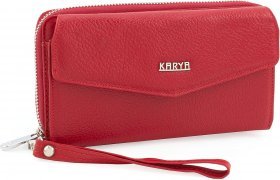 Шкіряний гаманець-клатч червоного кольору з фактурної шкіри KARYA (12396)