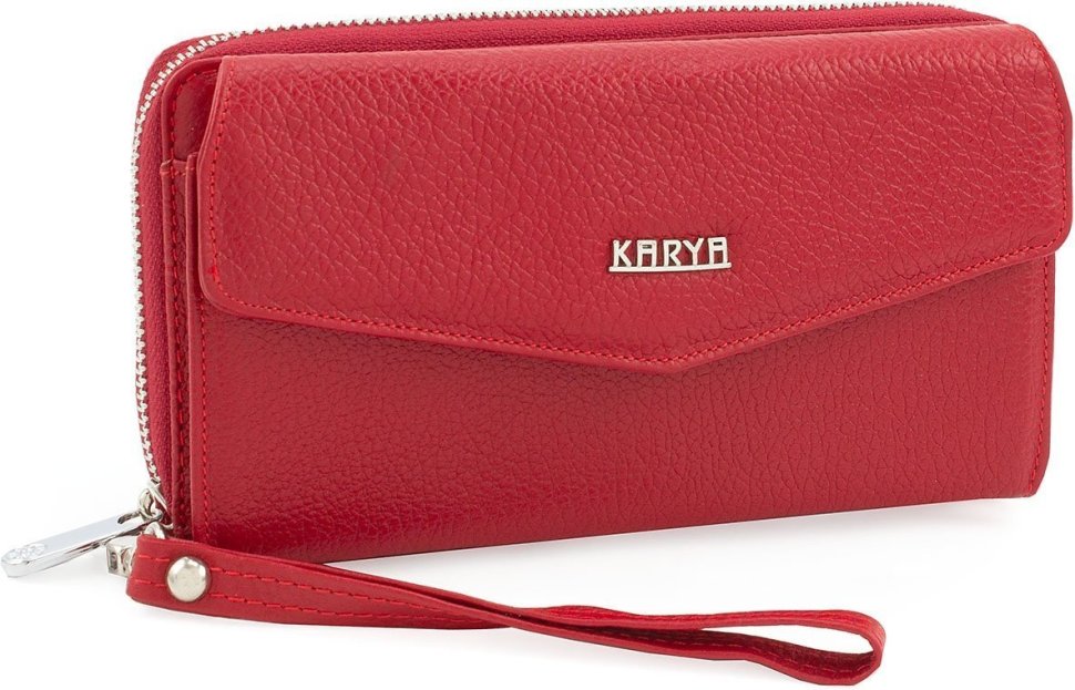 Кожаный кошелек-клатч красного цвета из фактурной кожи KARYA (12396)