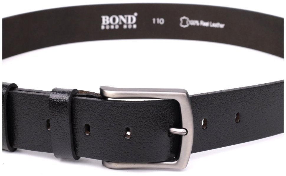 Качественный мужской ремень из натуральной кожи черного цвета BOND 108541 modnotak фото №5