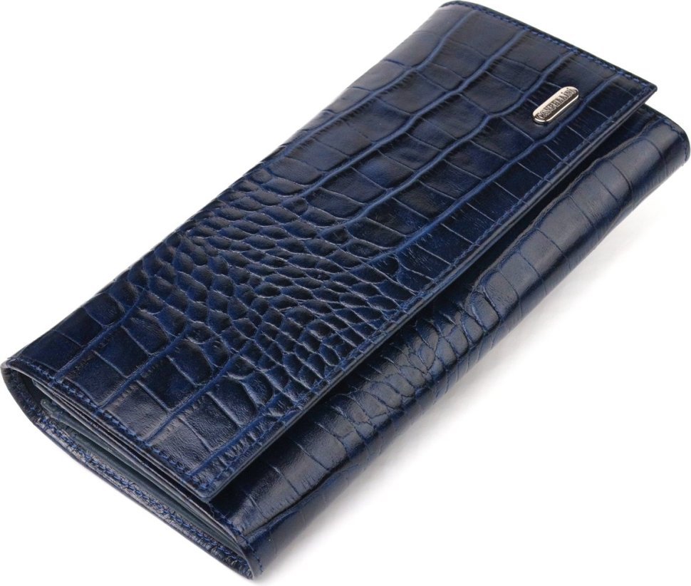 Синій жіночий гаманець із натуральної шкіри під крокодила з монетницею CANPELLINI (2421531)