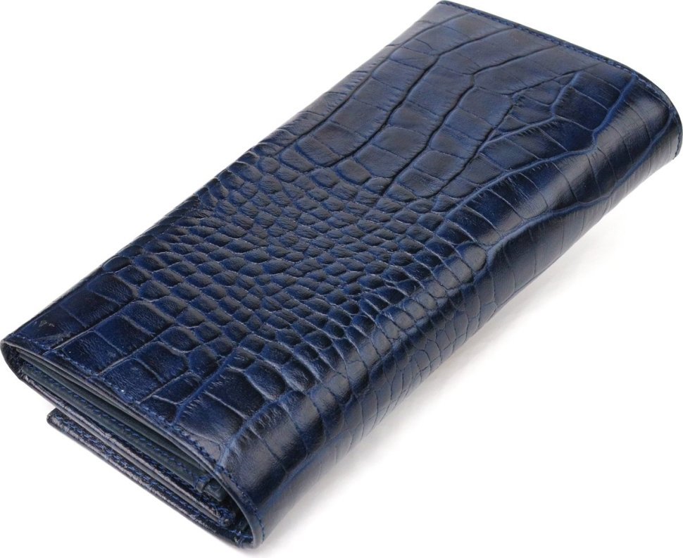 Синій жіночий гаманець із натуральної шкіри під крокодила з монетницею CANPELLINI (2421531)