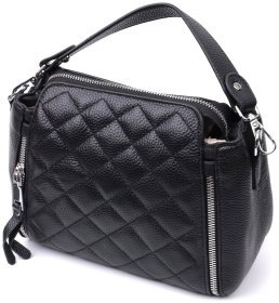 Стильная женская сумка с ромбами из натуральной кожи Vintage 2422667 Черная