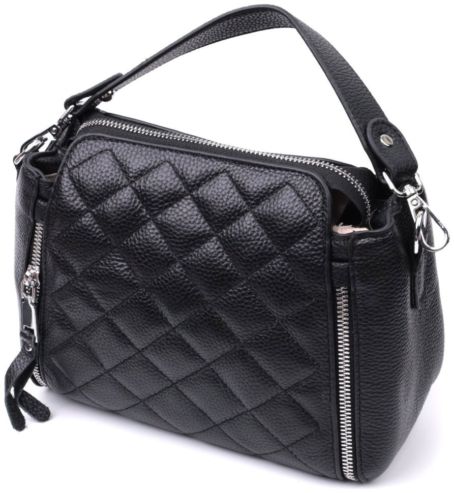 Стильная женская сумка с ромбами из натуральной кожи Vintage 2422667 Черная modnotak фото №1