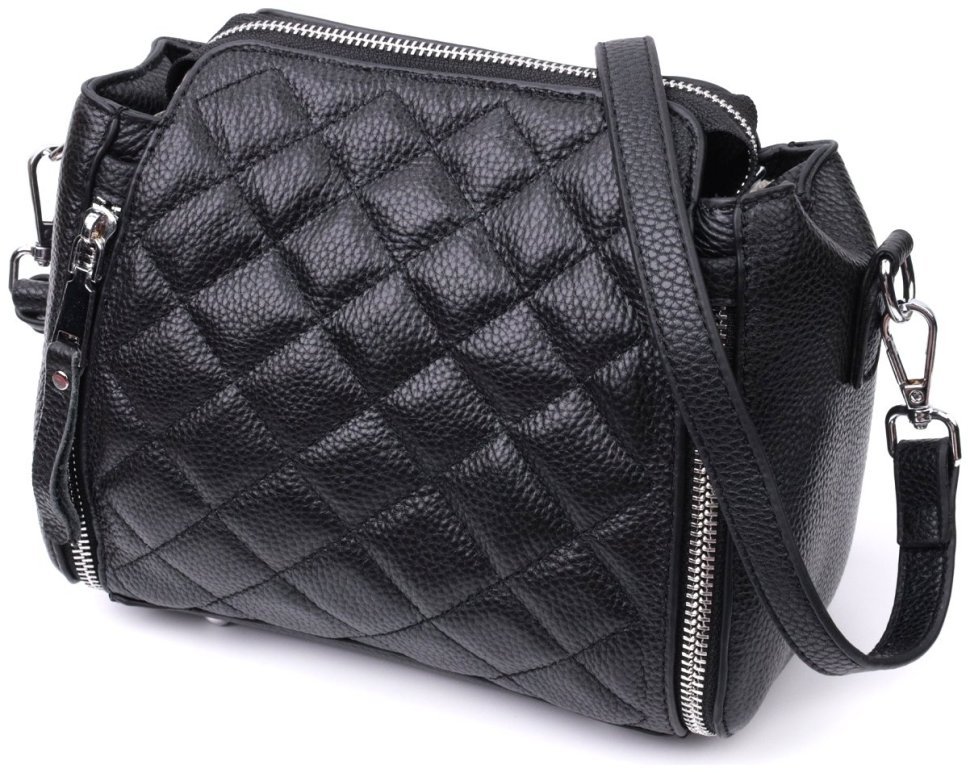 Стильная женская сумка с ромбами из натуральной кожи Vintage 2422667 Черная modnotak фото №2