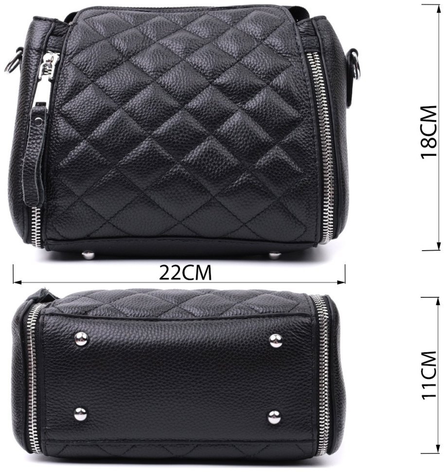 Стильная женская сумка с ромбами из натуральной кожи Vintage 2422667 Черная modnotak фото №3