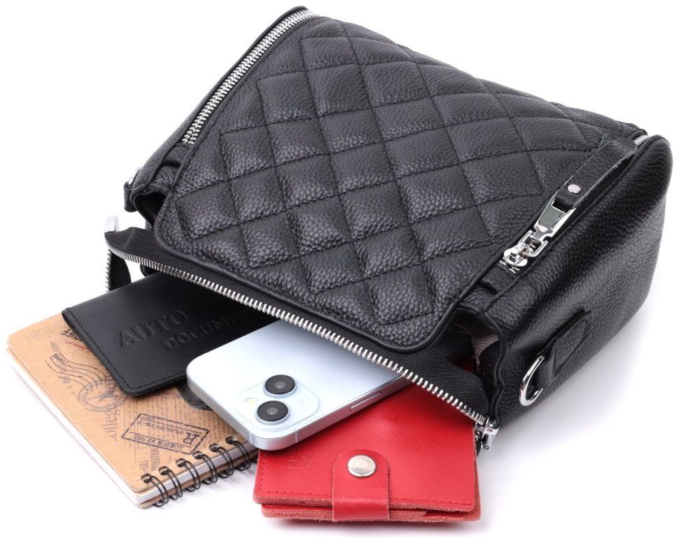 Стильная женская сумка с ромбами из натуральной кожи Vintage 2422667 Черная modnotak фото №10