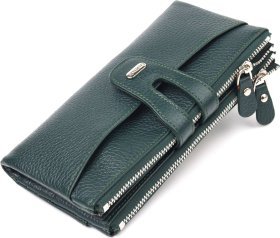 Зелений жіночий гаманець із натуральної зернистої шкіри з хлястиком на кнопці CANPELLINI (2421633)