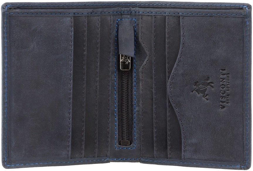 Маленькое мужское портмоне из кожи крейзи хорс синего цвета Visconti Arrow 69041