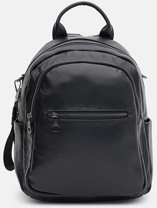 Шкіряний жіночий рюкзак-сумка середнього розміру в класичному чорному кольорі Ricco Grande (59141)