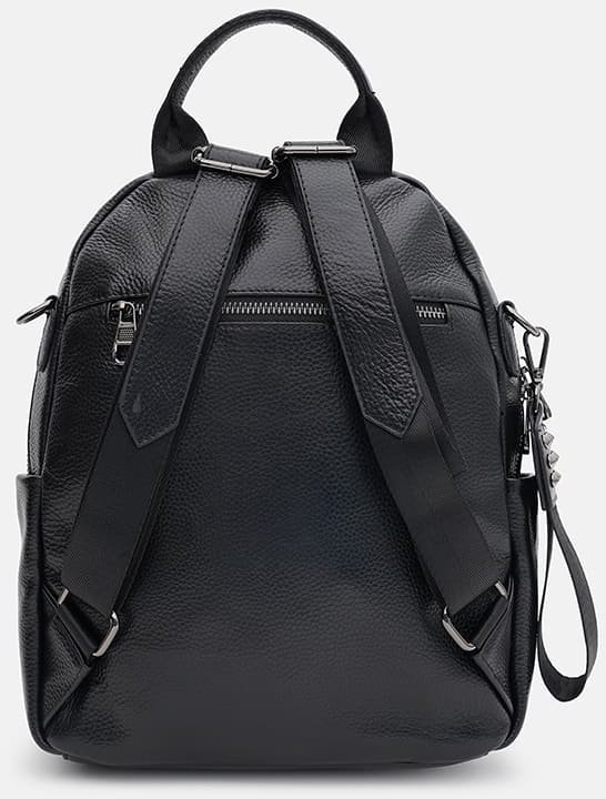 Шкіряний жіночий рюкзак-сумка середнього розміру в класичному чорному кольорі Ricco Grande (59141)