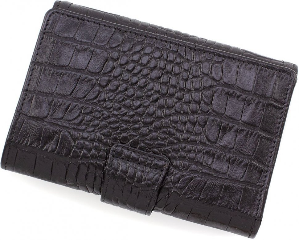 Шкіряний жіночий гаманець з тисненням під крокодила в чорному кольорі Tony Bellucci (12461)