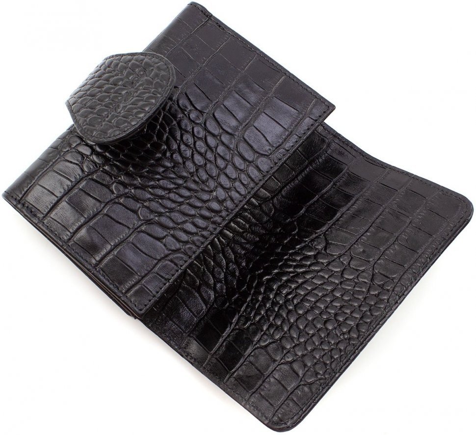 Шкіряний жіночий гаманець з тисненням під крокодила в чорному кольорі Tony Bellucci (12461)