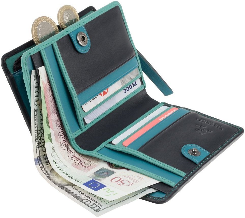 Різнокольоровий жіночий гаманець середнього розміру з натуральної шкіри з монетницею Visconti 69241