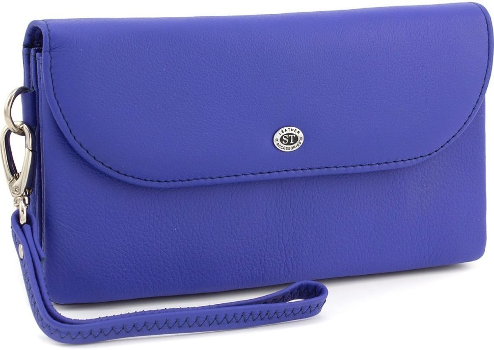 Синій великий жіночий гаманець-клатч з зернистою шкіри ST Leather (14037)