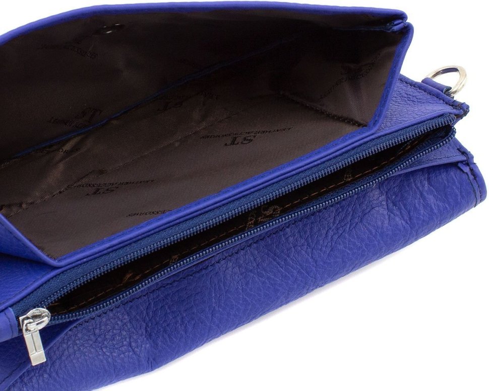 Синій великий жіночий гаманець-клатч з зернистою шкіри ST Leather (14037)