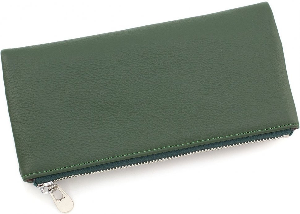 Кожний тонкий купюрник темно-зеленого кольору на кнопці ST Leather (15362)