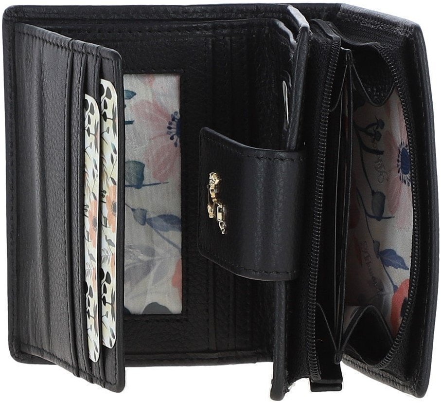 Середній жіночий гаманець із фактурної шкіри чорного кольору з місткою монетницею Ashwood 69641