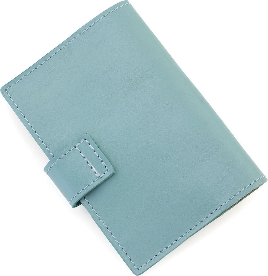 Бірюзова жіноча обкладинка для паспорта з натуральної гладкої шкіри з хлястиком на кнопці BlankNote (50242)
