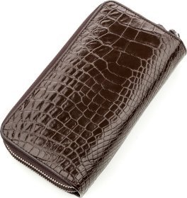 Клатч на дві блискавки з коричневої шкіри крокодила CROCODILE LEATHER (024-18568)