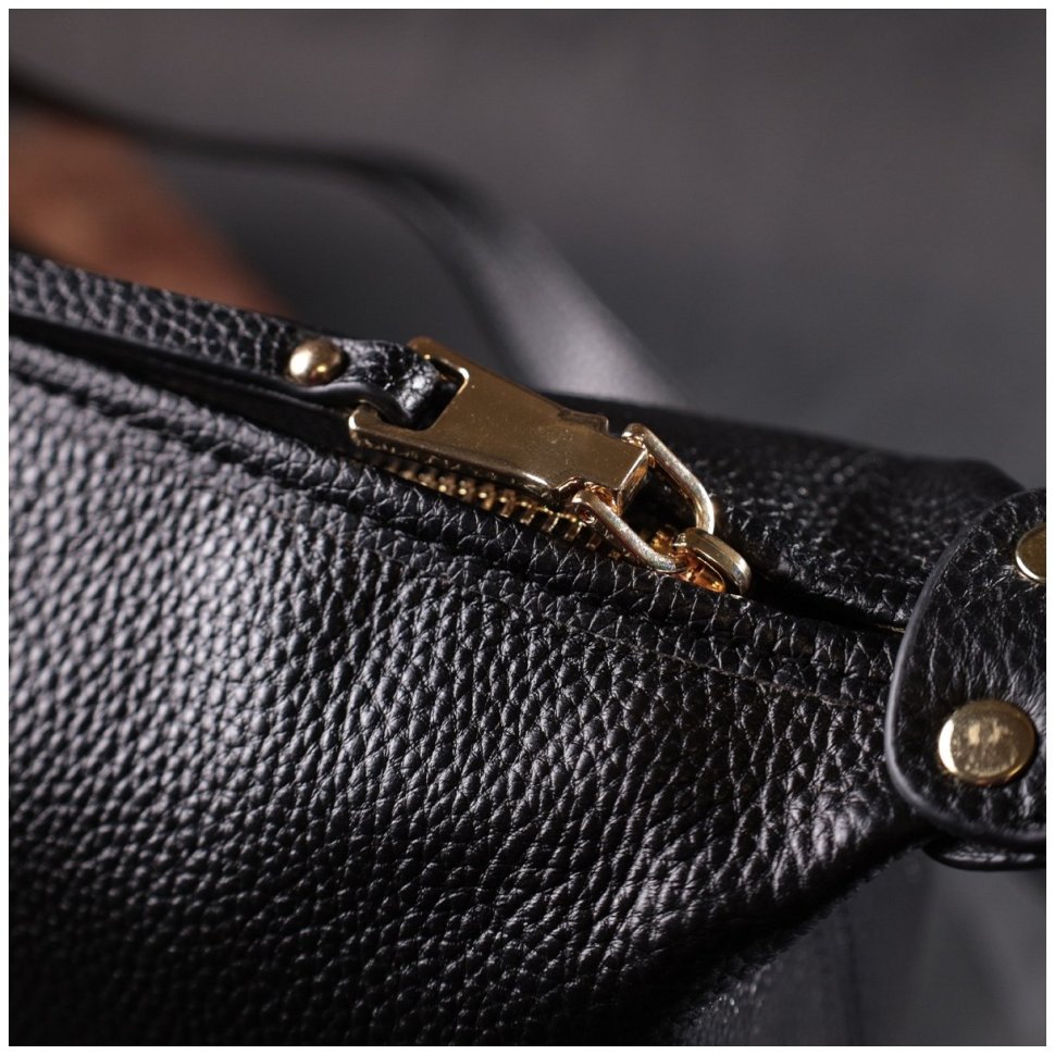 Чорна жіноча сумка з натуральної шкіри флотар з однією лямкою Vintage 2422305