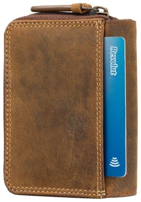 Невеликий вертикальний гаманець з вінтажної шкіри коричневого кольору Visconti Hunter 70742