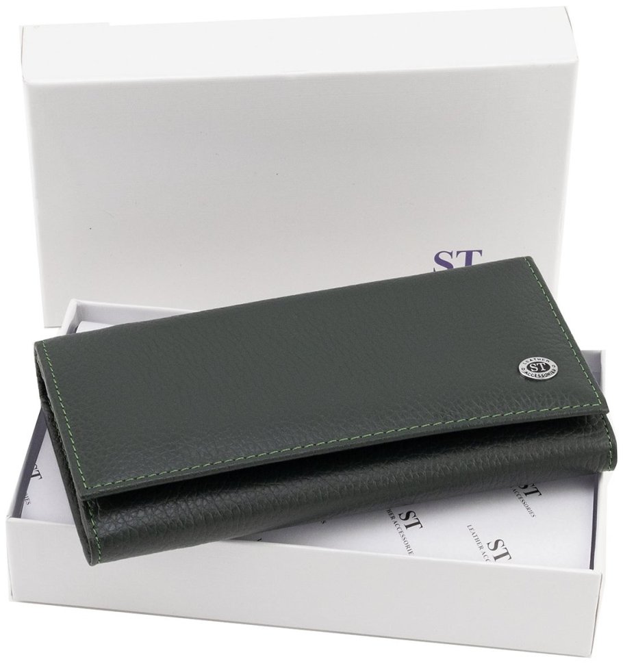 Женский кожаный кошелек зеленого цвета с магнитным типом застежки ST Leather 90842 modnotak фото №12