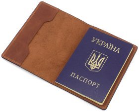 Коричневая обложка для паспорта из винтажной кожи с надписью Все буде Україна - Grande Pelle (13134)