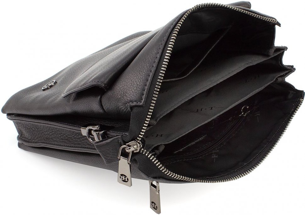 Шкіряна чоловіча сумка планшет чорного кольору H.T Leather (10306)
