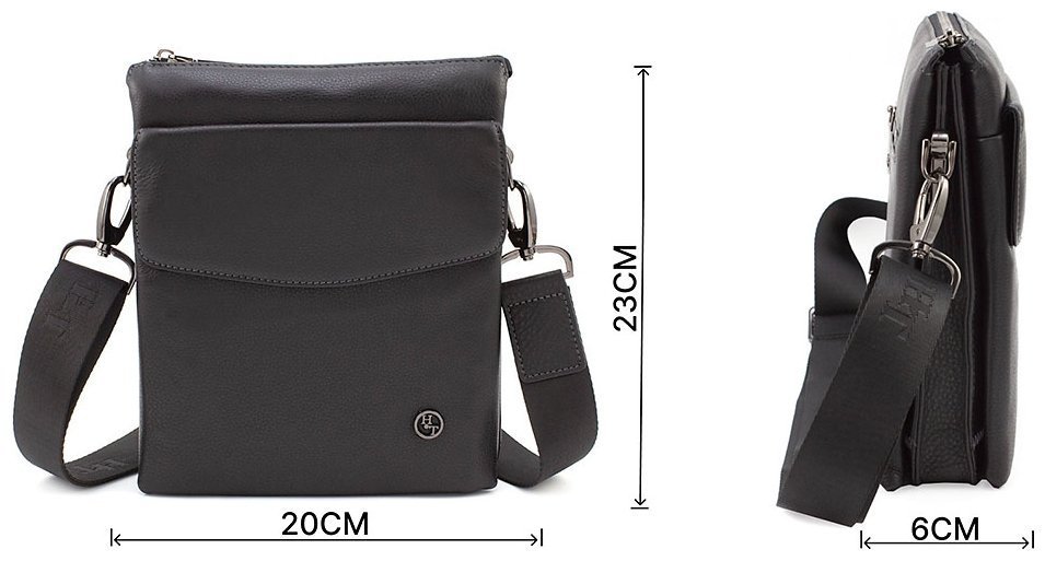 Шкіряна чоловіча сумка планшет чорного кольору H.T Leather (10306)