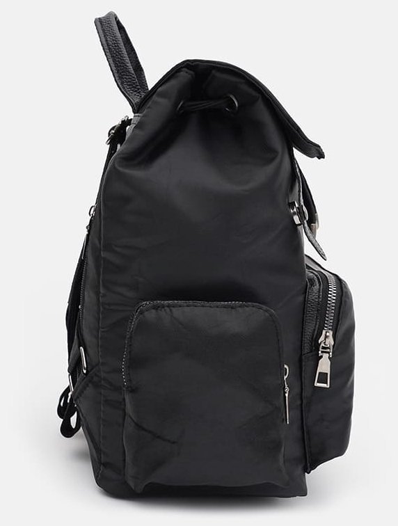 Функциональный женский рюкзак из черного текстиля с клапаном Monsen 71842