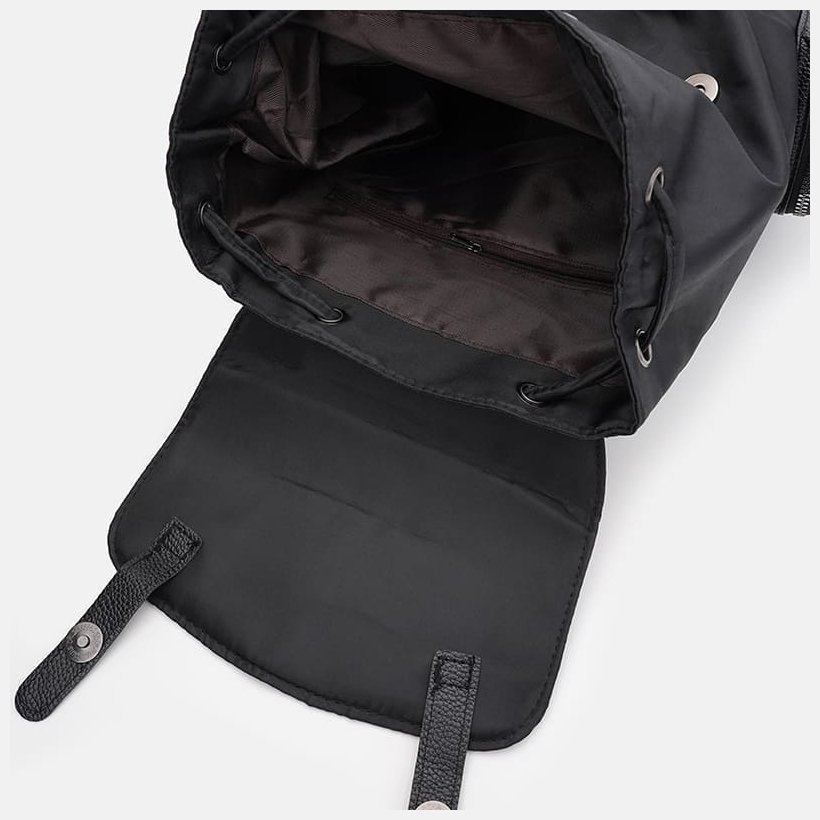 Функциональный женский рюкзак из черного текстиля с клапаном Monsen 71842