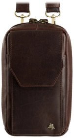 Коричнева чоловіча міні-сумка на пояс або на плече з натуральної вінтажної шкіри Visconti 81942