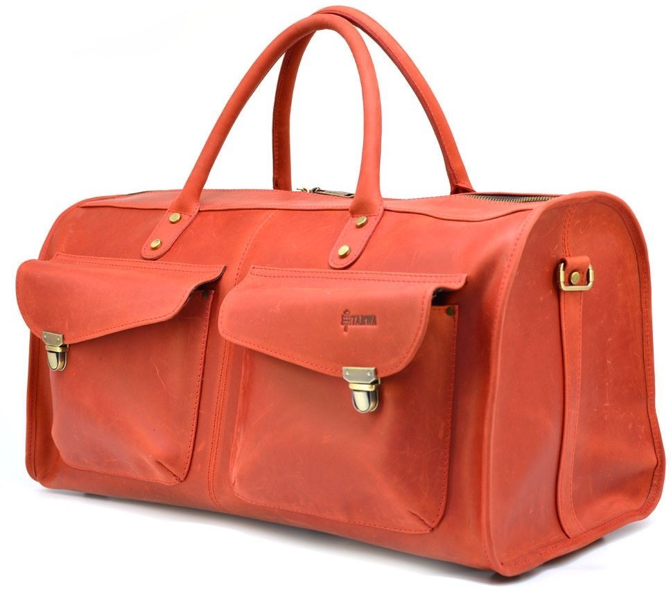Дорожня шкіряна сумка червоного кольору в стилі вінтаж TARWA (19918)