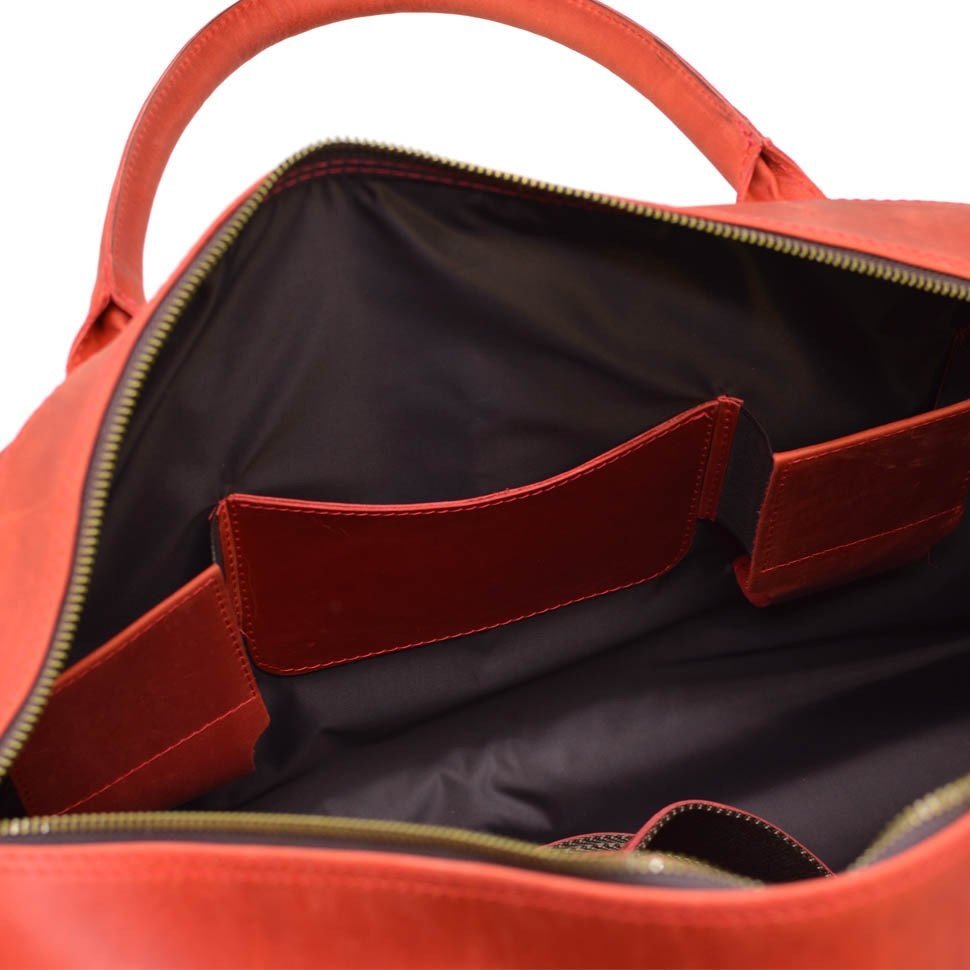 Дорожная кожаная сумка красного цвета в стиле винтаж TARWA (19918)