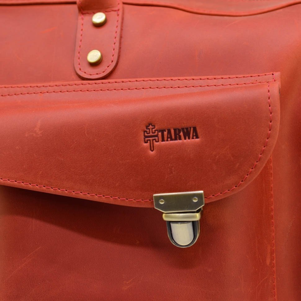 Дорожная кожаная сумка красного цвета в стиле винтаж TARWA (19918)