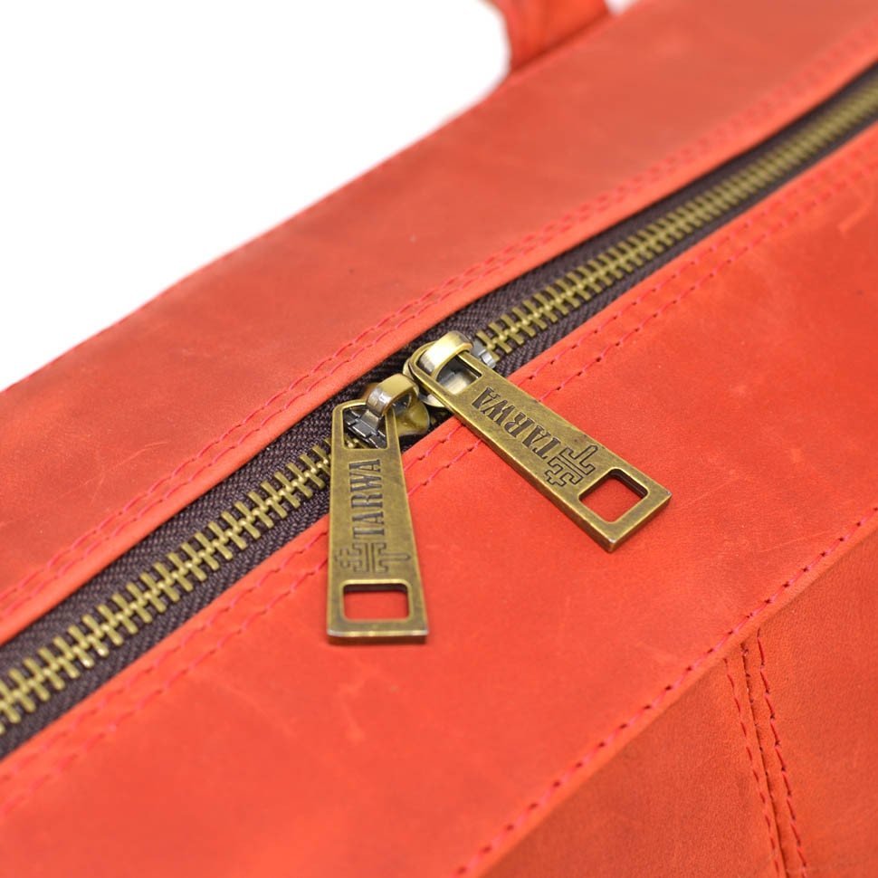 Дорожня шкіряна сумка червоного кольору в стилі вінтаж TARWA (19918)